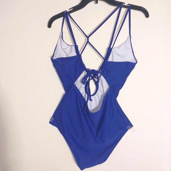 NWT Cupshe Women's Vacation Strappy Cut Out 1-Piece Swimsuit Royal Blue Size L - Picture 4 of 13